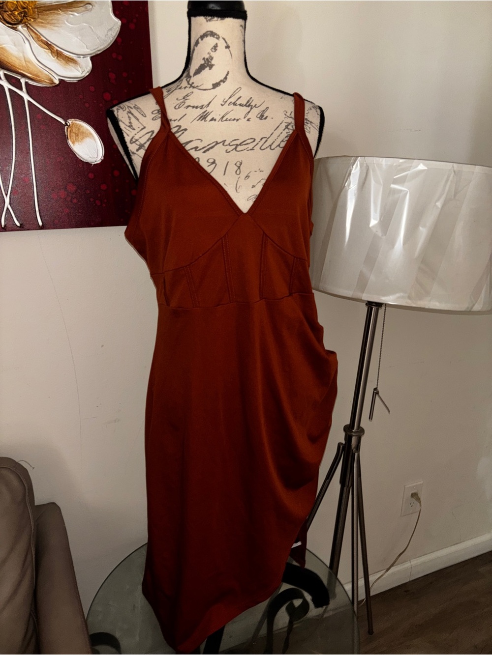 SHEIN Rust Brown V-Neck Midi Slip Dress